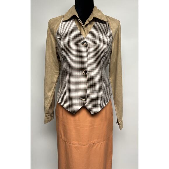 Vintage Style Button Up Vest Medium Light Academia Preppy Equestrian Plaid Boho - Picture 6 of 12